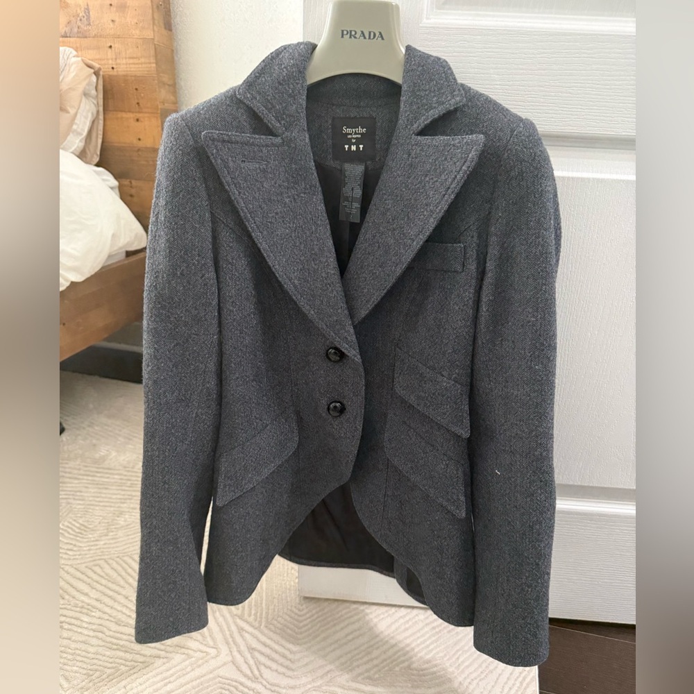 Smythe Dark Charcoal Gray Tailored Wool-Blend Blazer